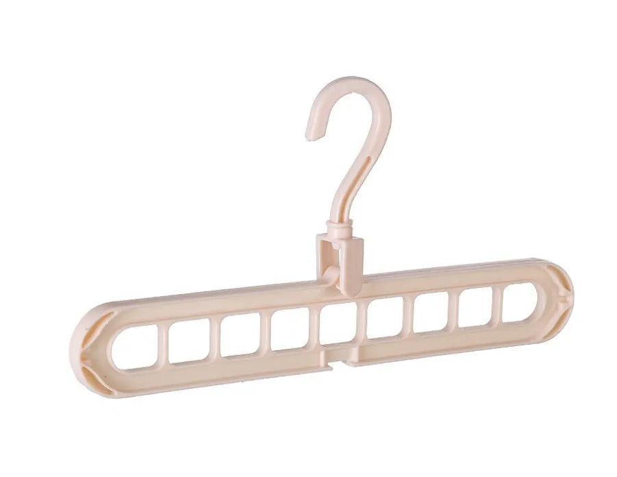 Plastic clothes hanger with rotating hook in pink colour, showing 33cm length dimension