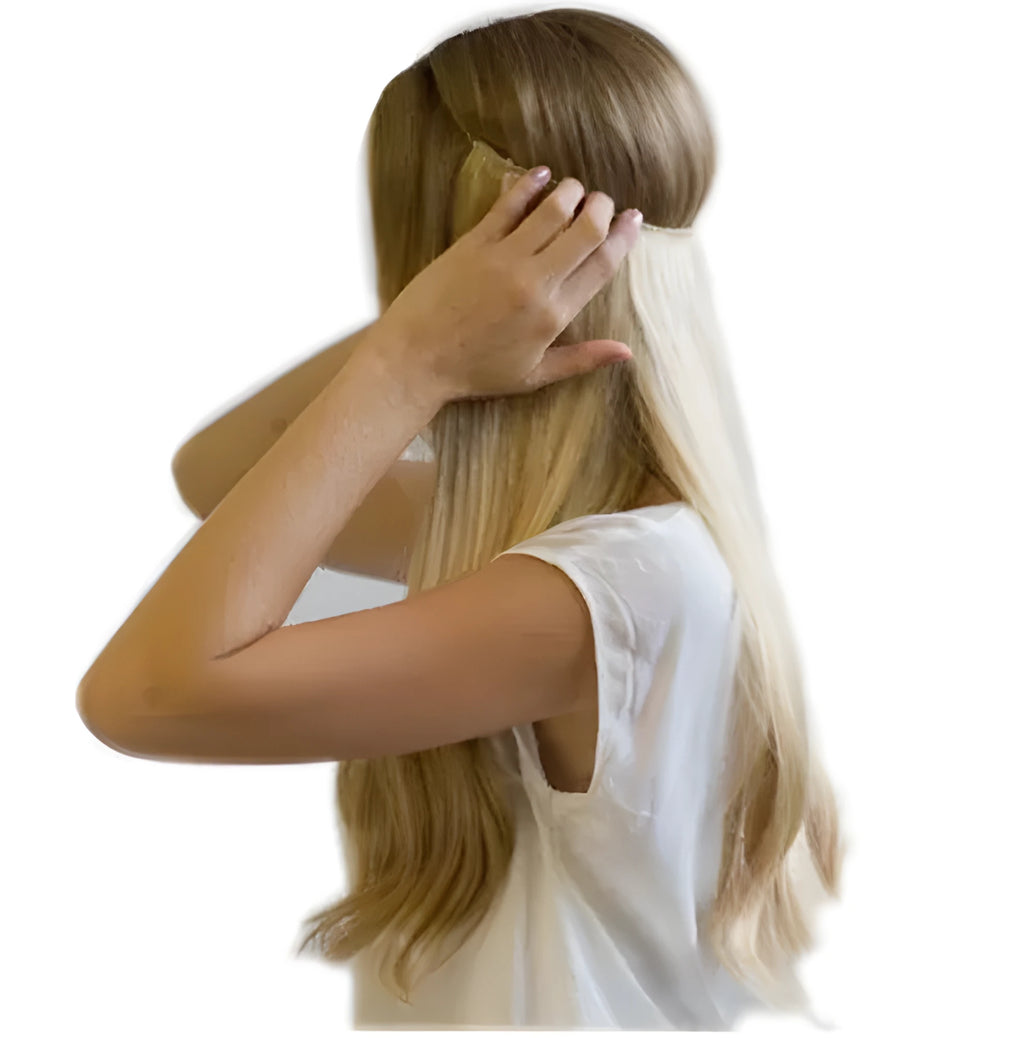 S-noilite 20 inch invisible wire hair extensions with fish line wire, silky straight synthetic black hair