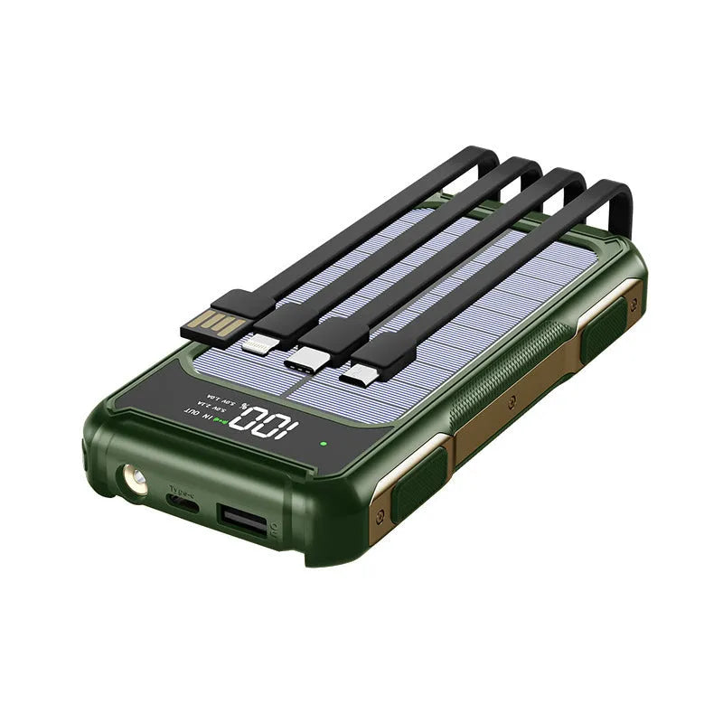 Military grade mobile power bank in black, green or orange showing 10000mAh and 20000mAh capacity options