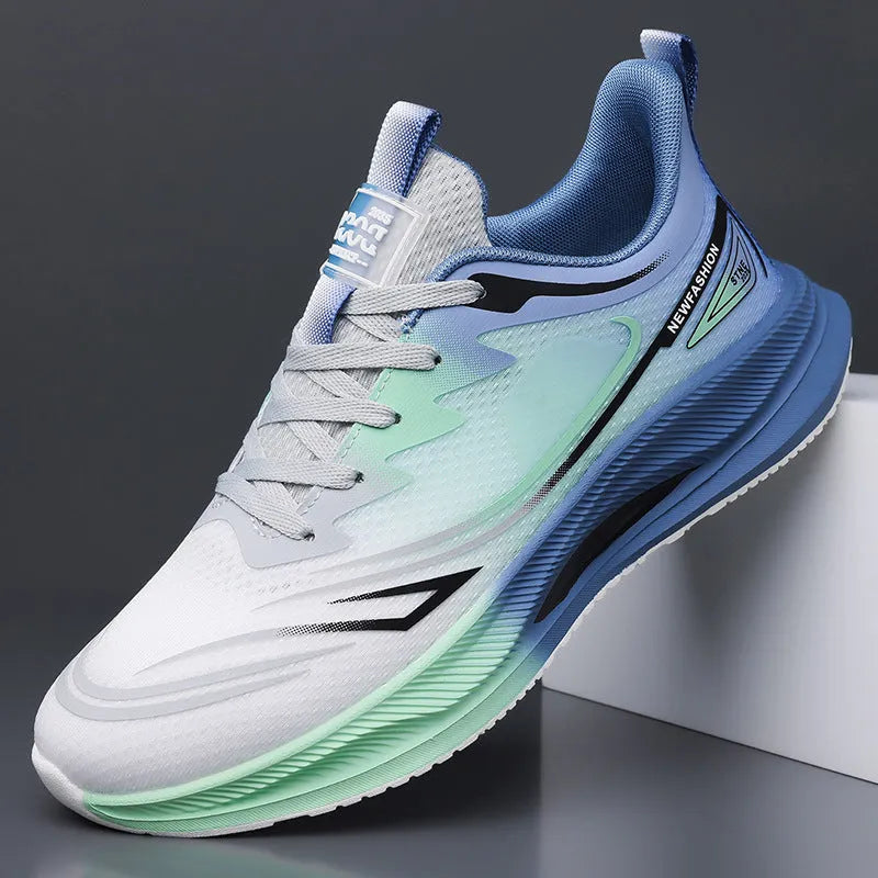 Men's woven mesh casual shoes with round toe and rubber soles in black blue colour
