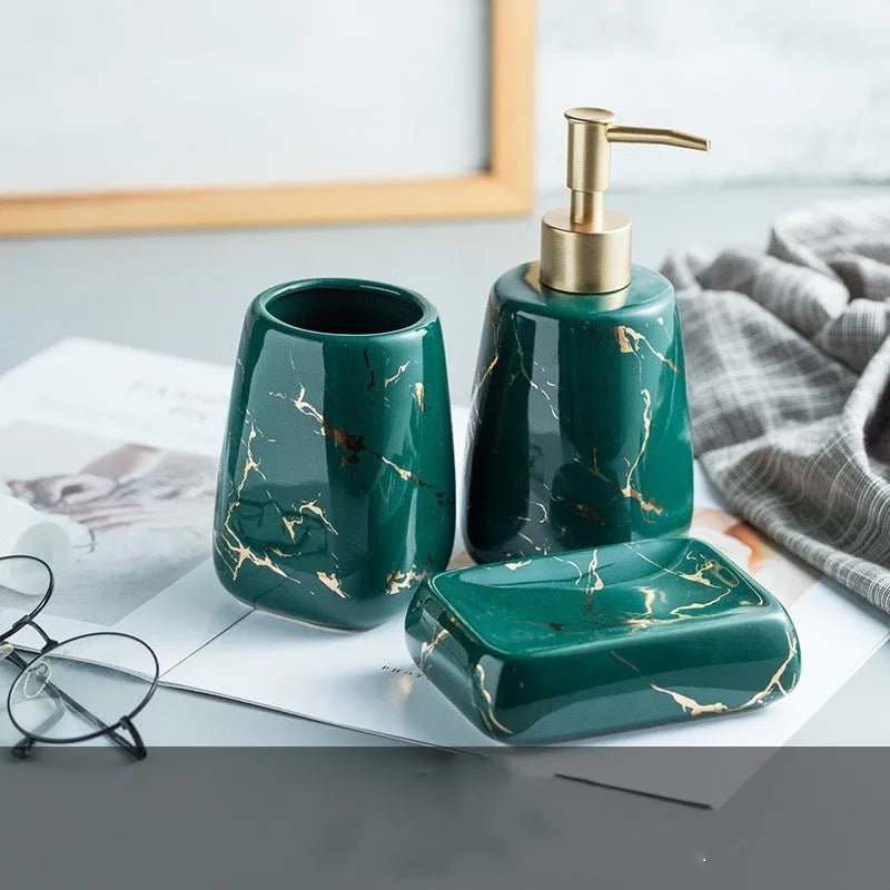 Ceramic bathroom wash set in light luxury style with black, blue or white colour options
