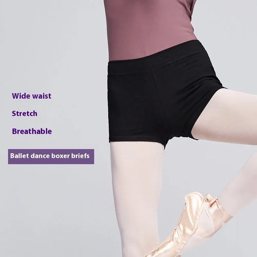 Black cotton women's dance practice shorts for ballet and fitness.