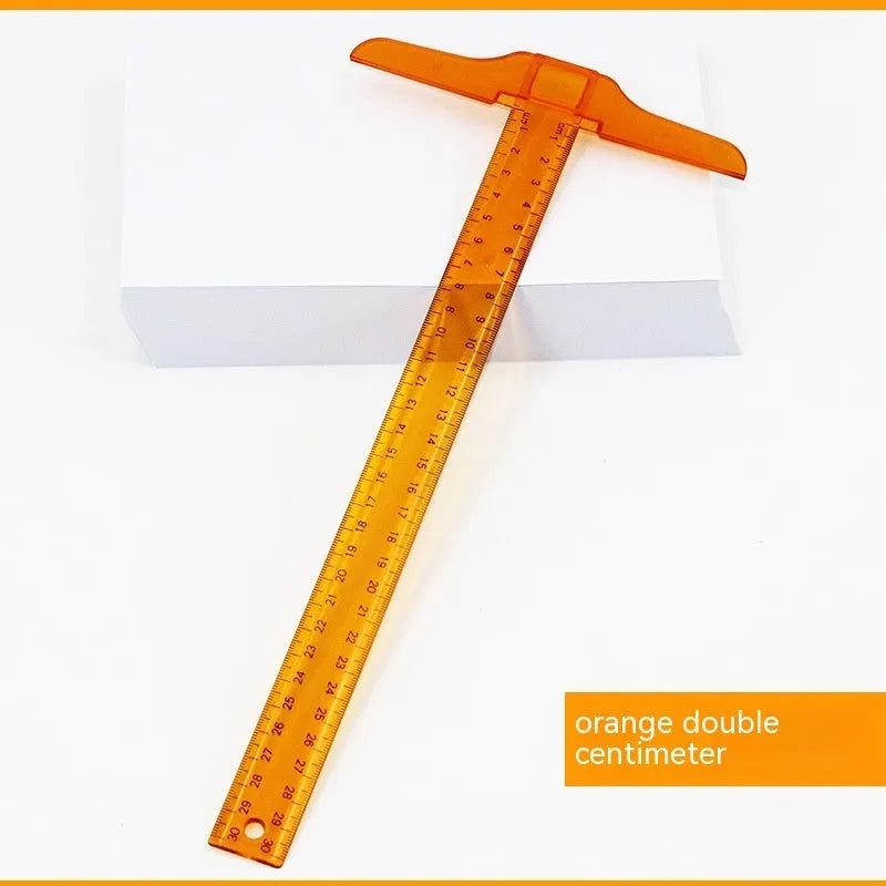 Plastic T-square ruler 30cm length in transparent or orange colour for technical drawing