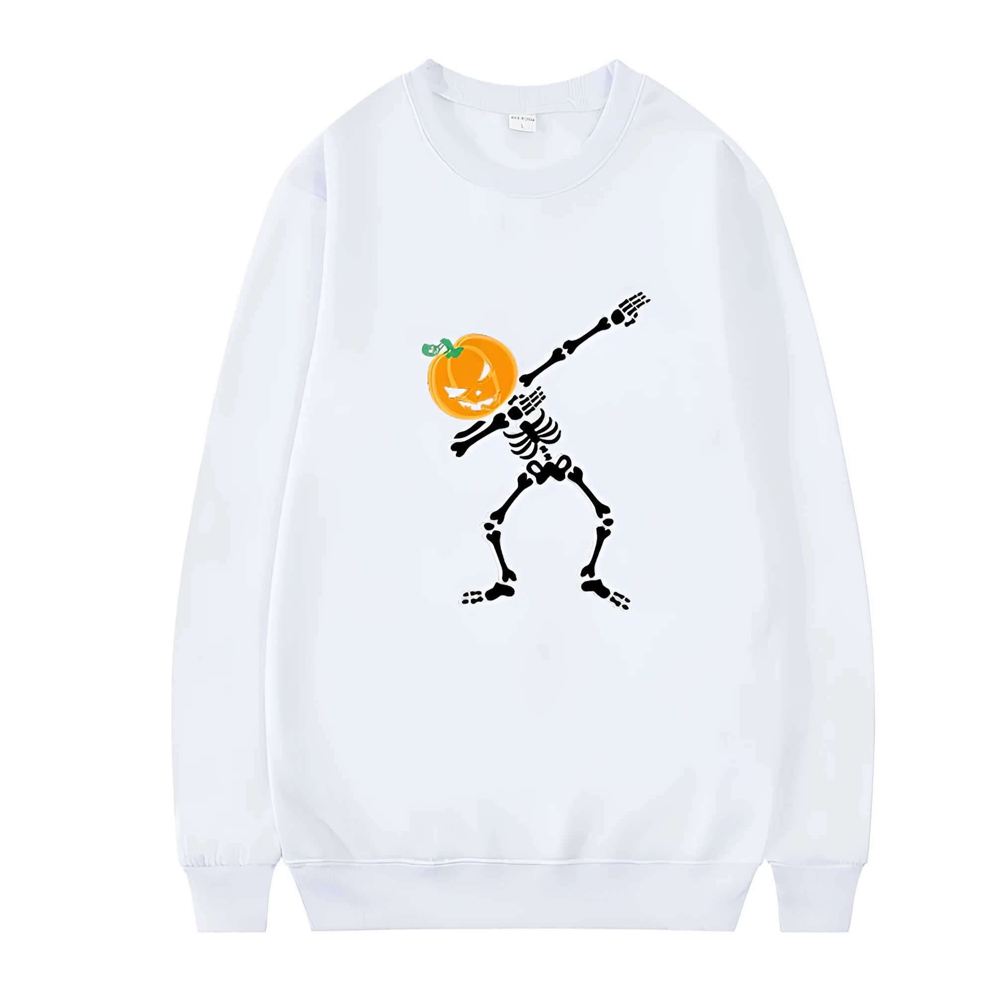 Women's casual printed long sleeve crew neck top in a cotton polyester blend on a hanger.