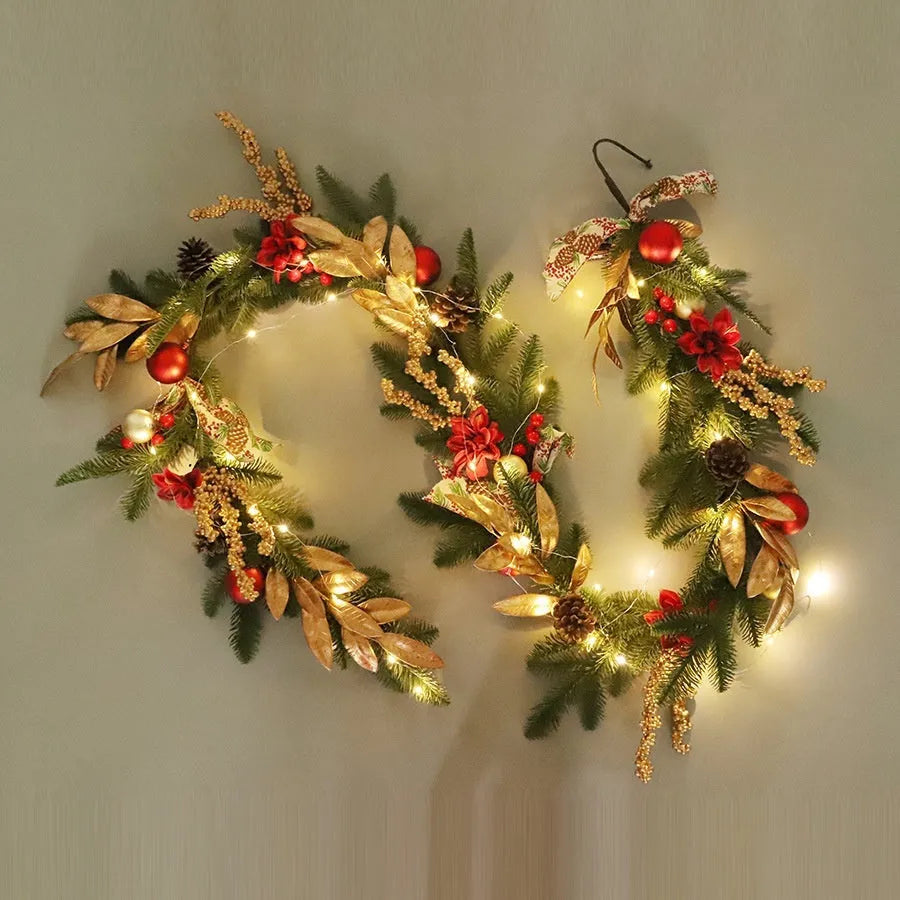 Christmas garland decorations in American country style with stair wall hanging and lit options