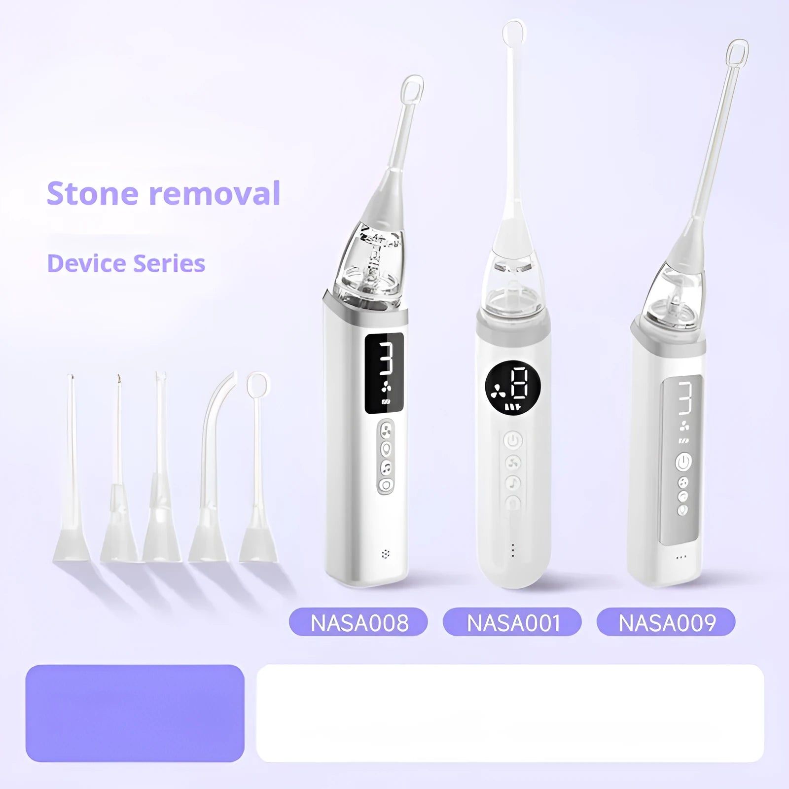Milky white oral hygiene tool for tonsil stone and dental calculus removal.