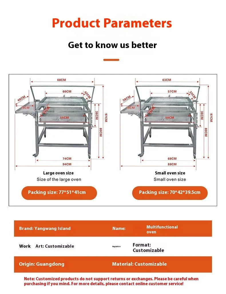 Large foldable charcoal BBQ grill oven for outdoor courtyard and garden cooking