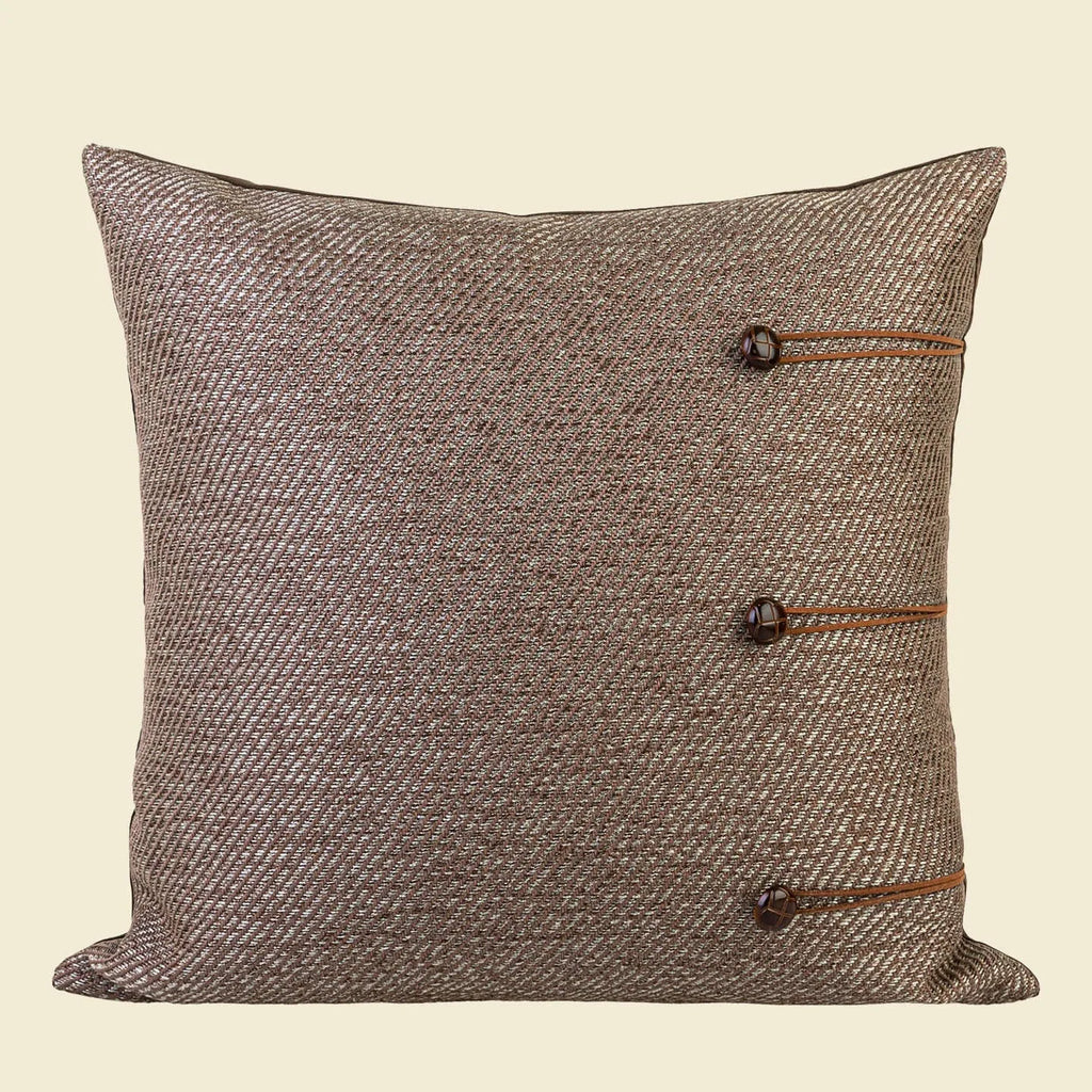 Chinese style square pillow cushion in Maillard colour on a sofa