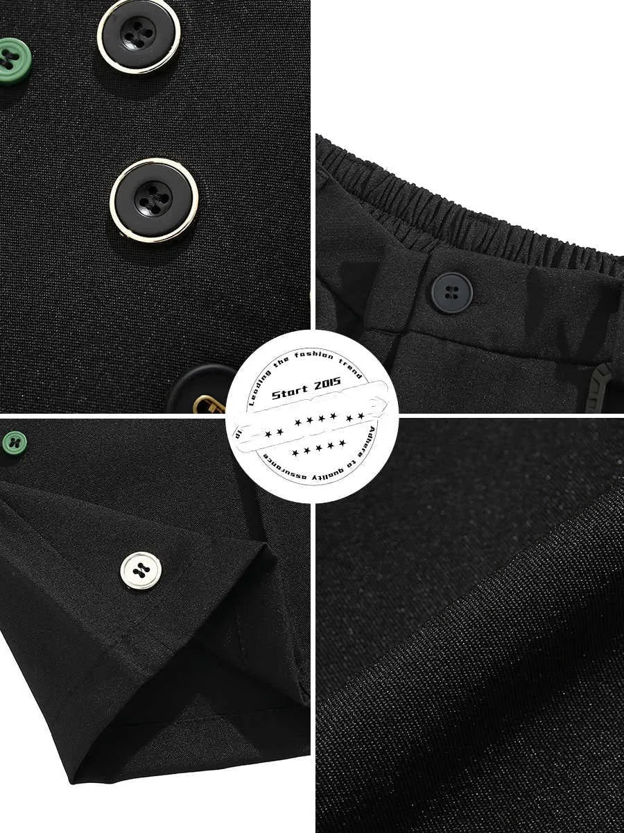 Men's black semi-elastic shorts with button fly and straight-leg cut above knee length