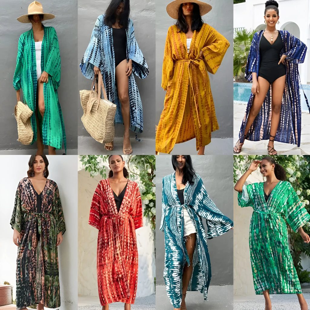 Printed cotton beach cover-up blouse with long sleeves in multiple colour options
