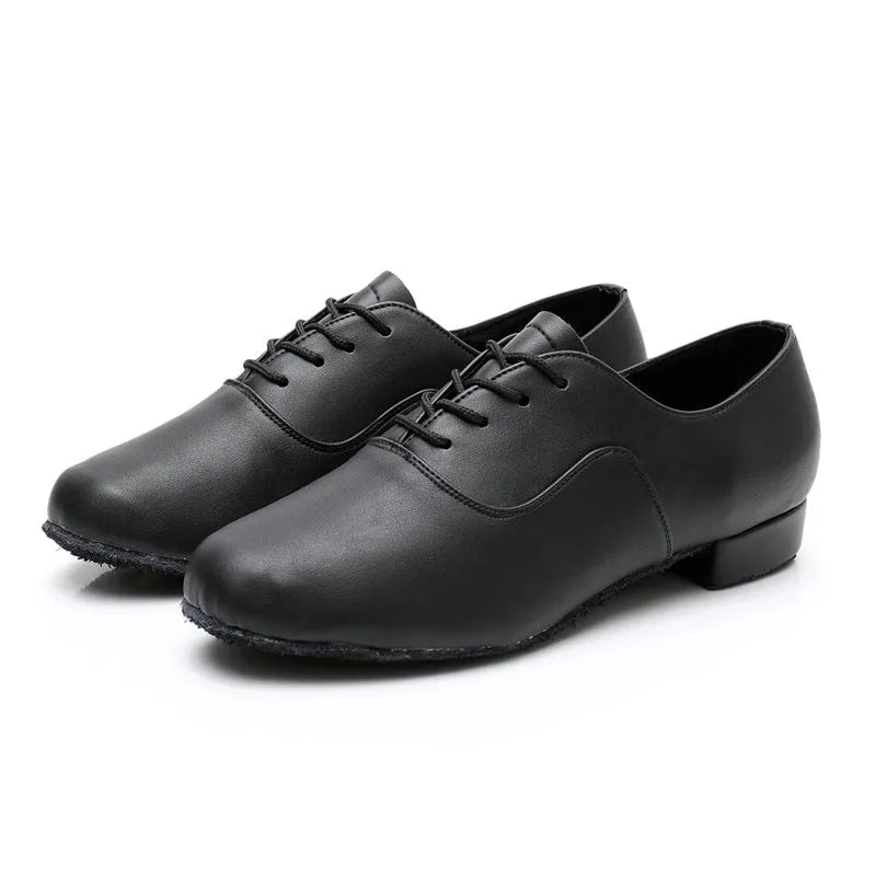 Men's black dancing shoes with synthetic leather upper and calf leather sole for indoor dance