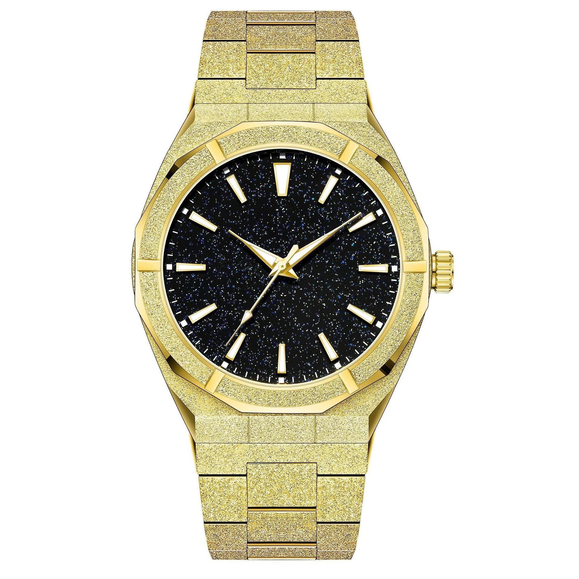 Men's stainless steel business watch with luminous markers and frosted finish
