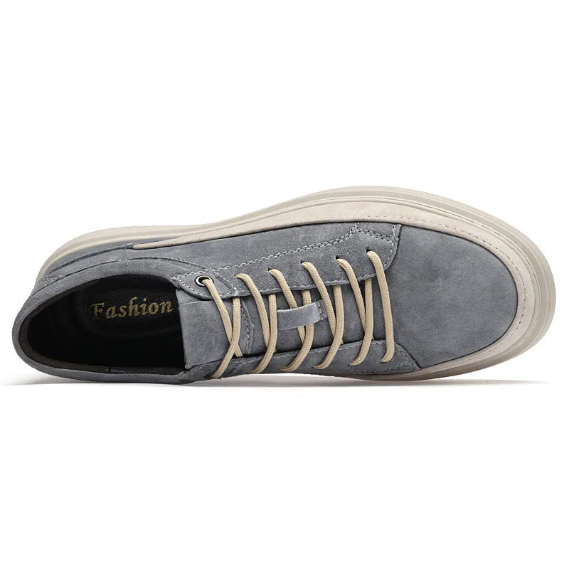Men's grey and sand casual skate shoes with pigskin upper and rubber sole for all-season wear