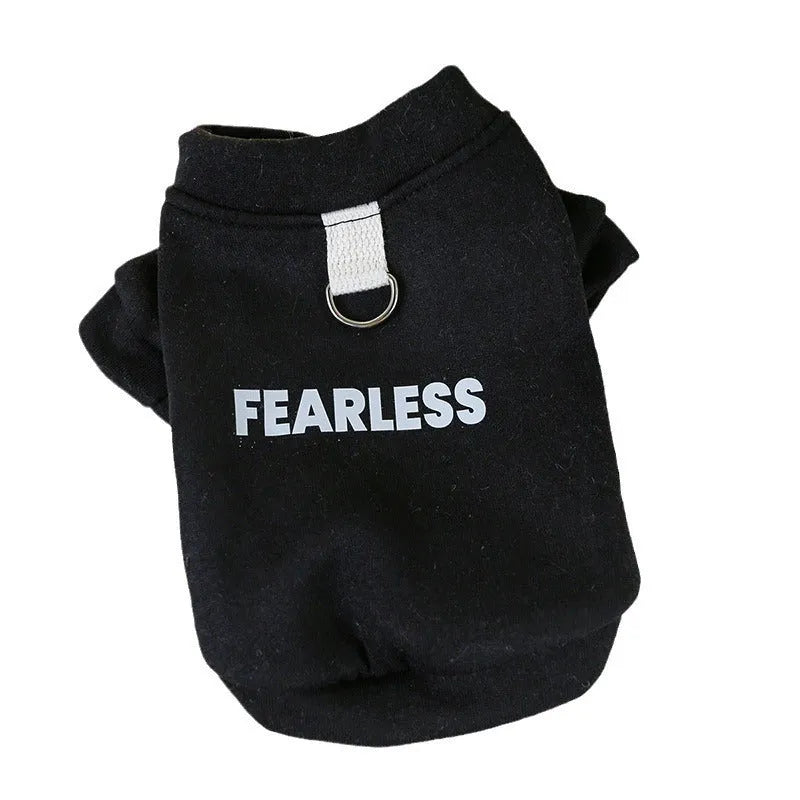Pet clothing traction sweater in black with open button design for dogs and cats on neutral background