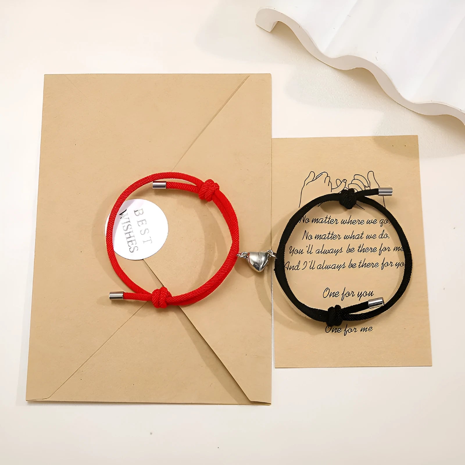 Simple nylon Love magnetic bracelet pair adjustable 3mm rope with magnetic fastener