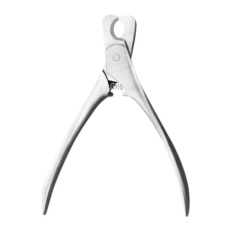 Silver professional pet nail clipper with stainless steel blades and safety guard for dogs and cats