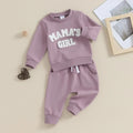 Baby girl solid colour letter embroidered sweater and trousers suit in pink cotton blend