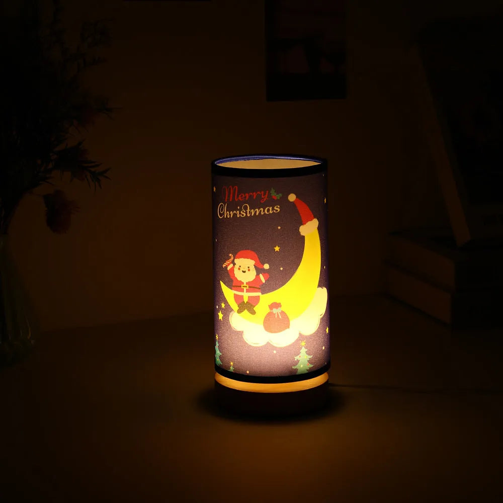 Santa Claus figure LED night light with bamboo lamp holder and USB plug.