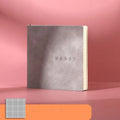 Square faux leather notebook with Daolin paper pages in peach pink, avocado green, and blueberry purple colour options
