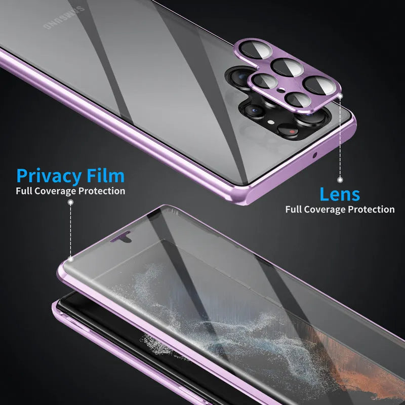 Metal magnetic king phone case with peep-proof mirror for Samsung S24 Ultra in multiple colours