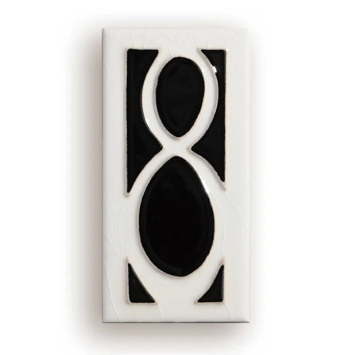 Handmade ceramic retro doorplate with enamel art numbers measuring 76x152mm