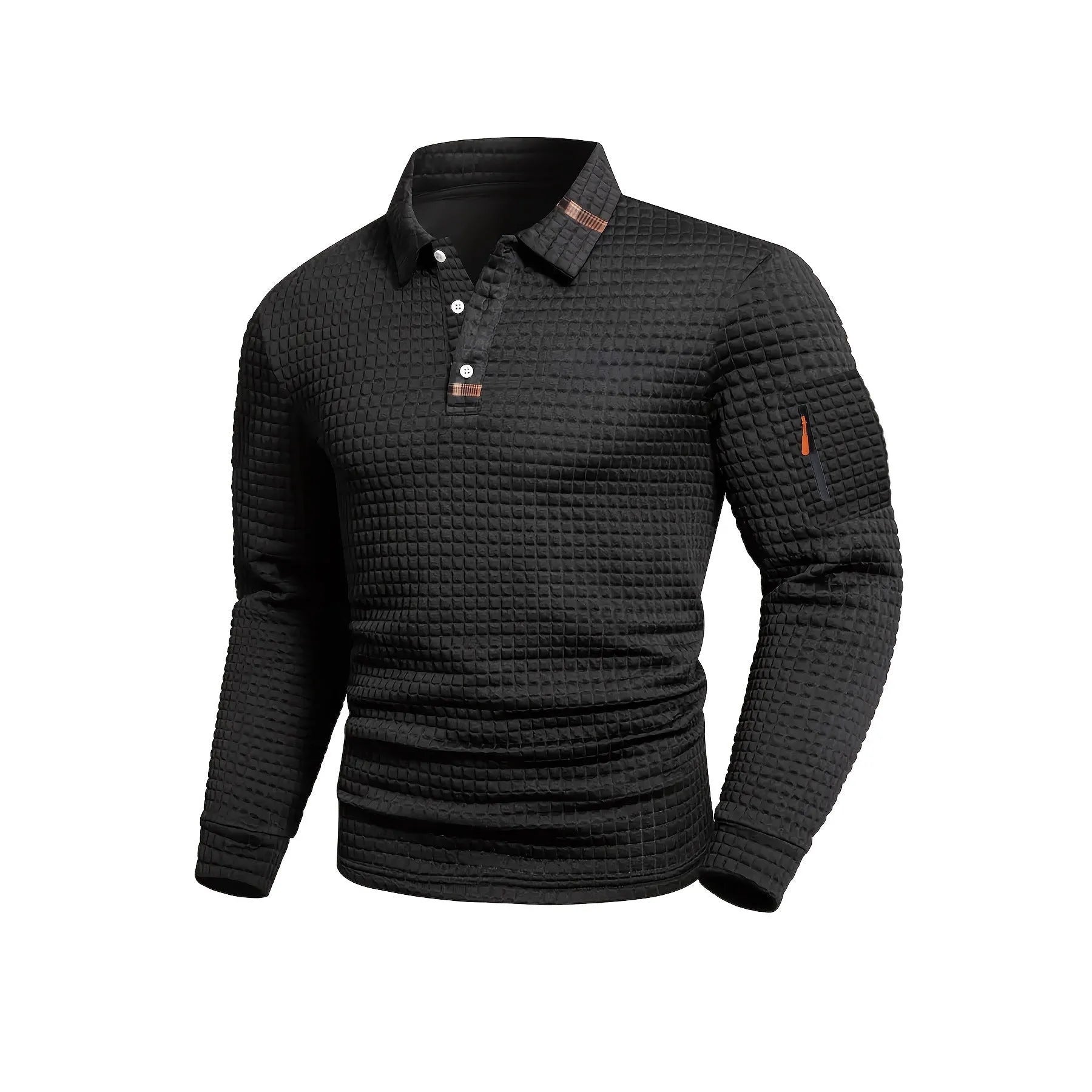 Mens patchwork checkerboard casual sports polo shirt long sleeve polyester blend