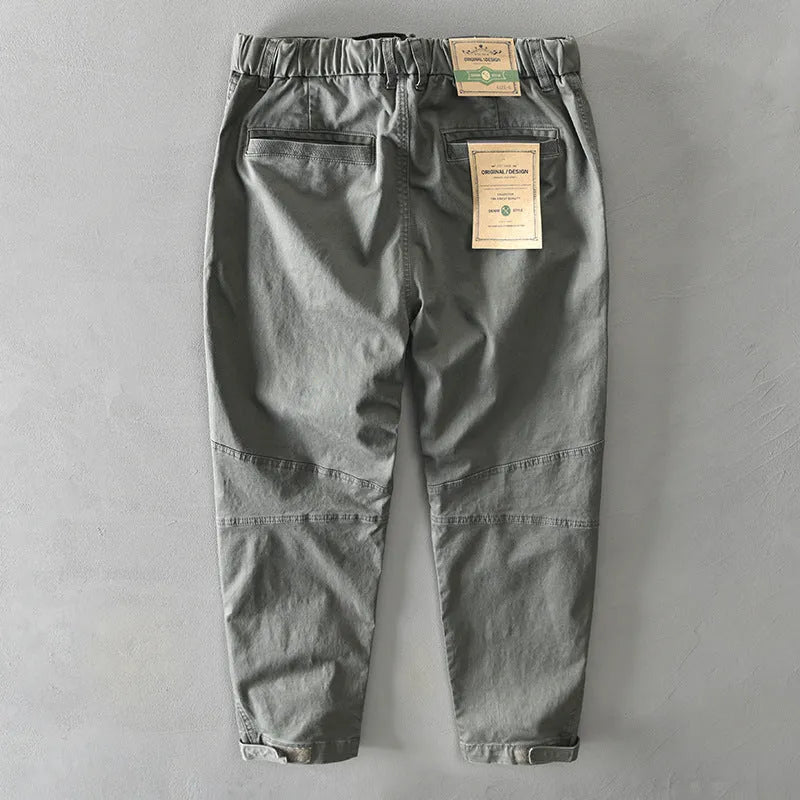 Men's loose-fit cotton overalls with an elastic waist in army green colour