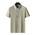 Men's plus size striped ice silk shirt with square collar in loose fit casual style