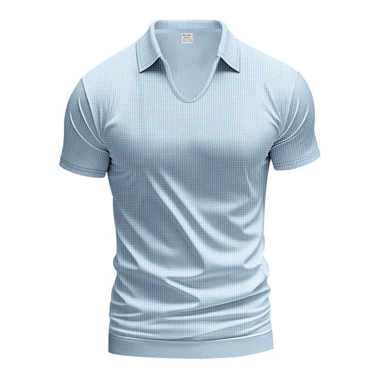 Men's V-neck short sleeve cotton blend top in loose fit with solid colour options