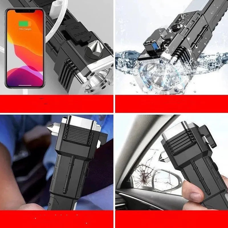Silver portable power bank LED emergency work light torch with plastic shell.