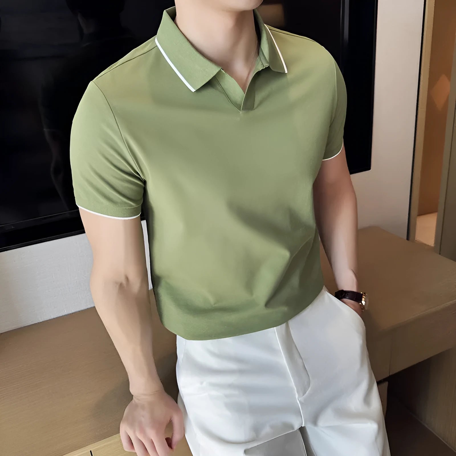 Mercerised cotton blend short sleeve polo shirt with lapel collar in six colour options