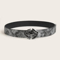 Retro thick women's PU leather belt with oval alloy buckle in earth style grey white colour