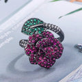 Black gold geometric women's ring with simulated red corundum stone