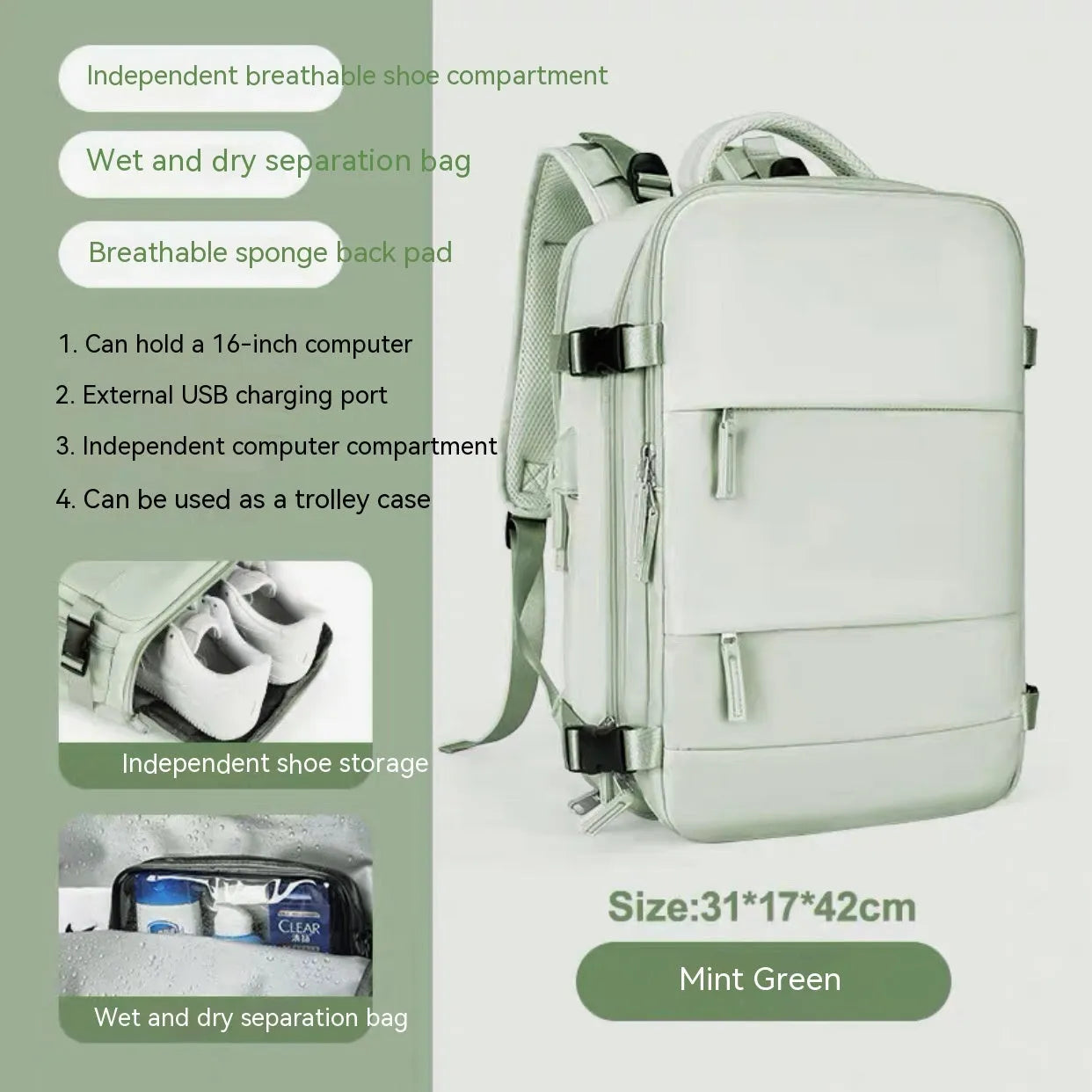 Large waterproof nylon mummy backpack shown in one of 32 available colours, suitable for travel and hiking.