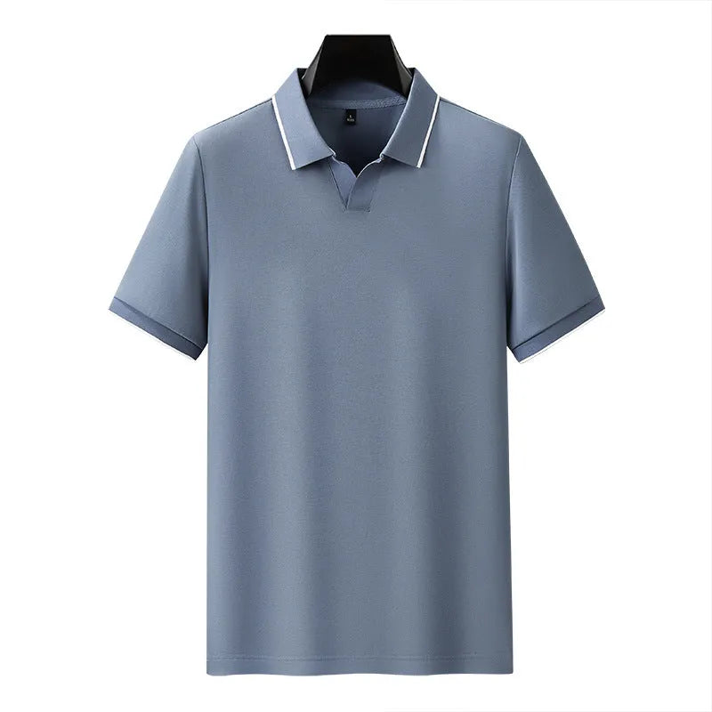 Mercerised cotton blend short sleeve polo shirt with lapel collar in six colour options