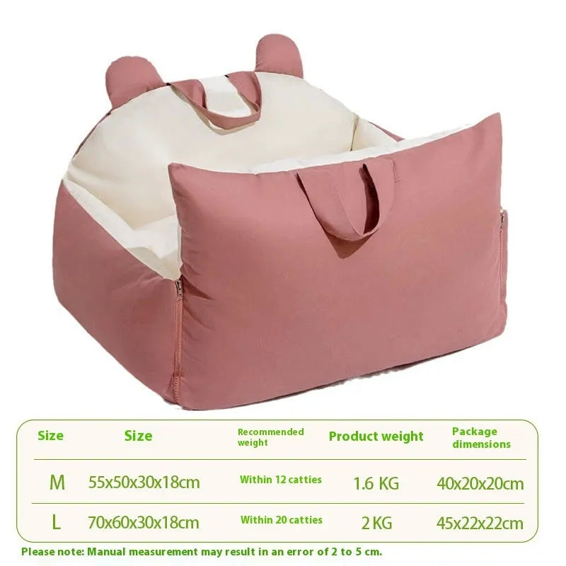 Universal removable car kennel for dogs in beige colours with washable polyester fabric construction