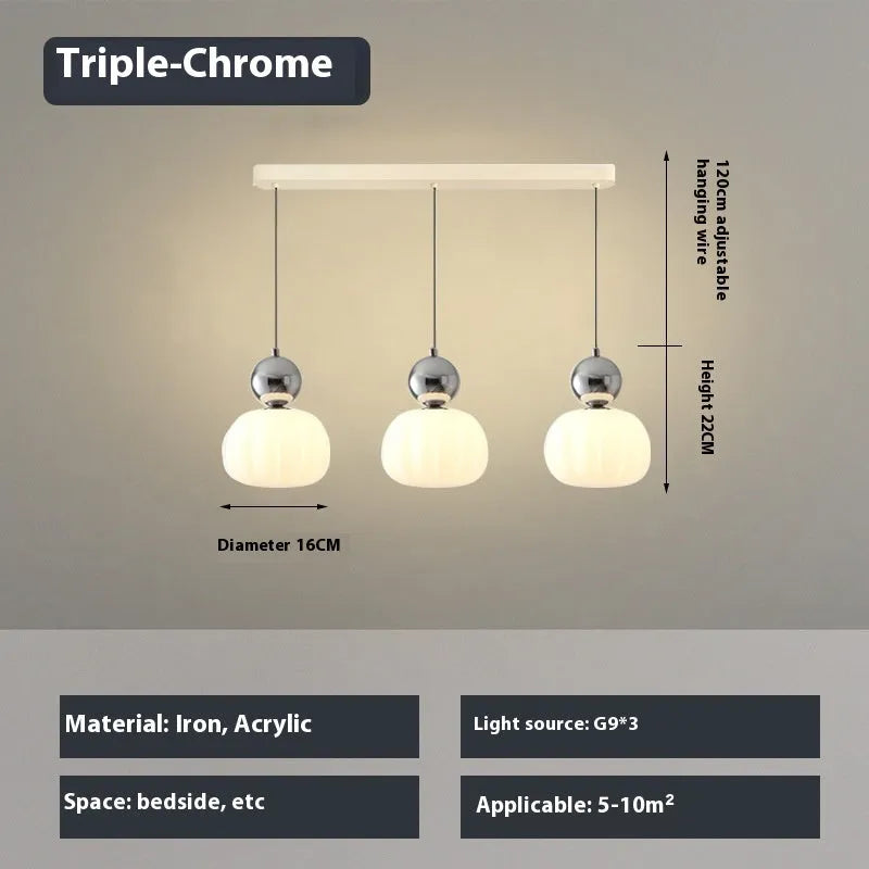 Nordic pumpkin-shaped alloy chandelier for ceiling mounting in a bedroom or dining room.
