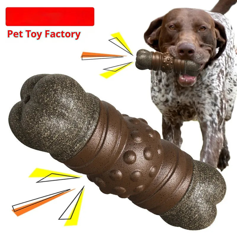Wood colour plastic dog dental chew toy with molar rod design for teeth cleaning