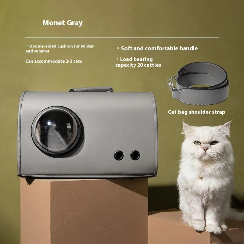Portable synthetic pet bag for cats and small dogs with shoulder strap, measures 50cm by 31cm by 33cm