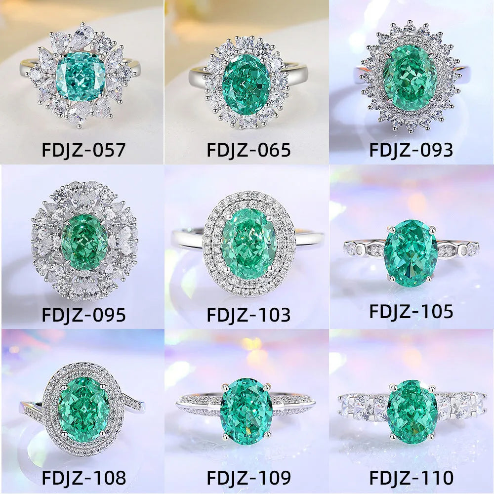 S925 silver geometric ellipse ring with Palai Bahao emerald stone in multiple colour options
