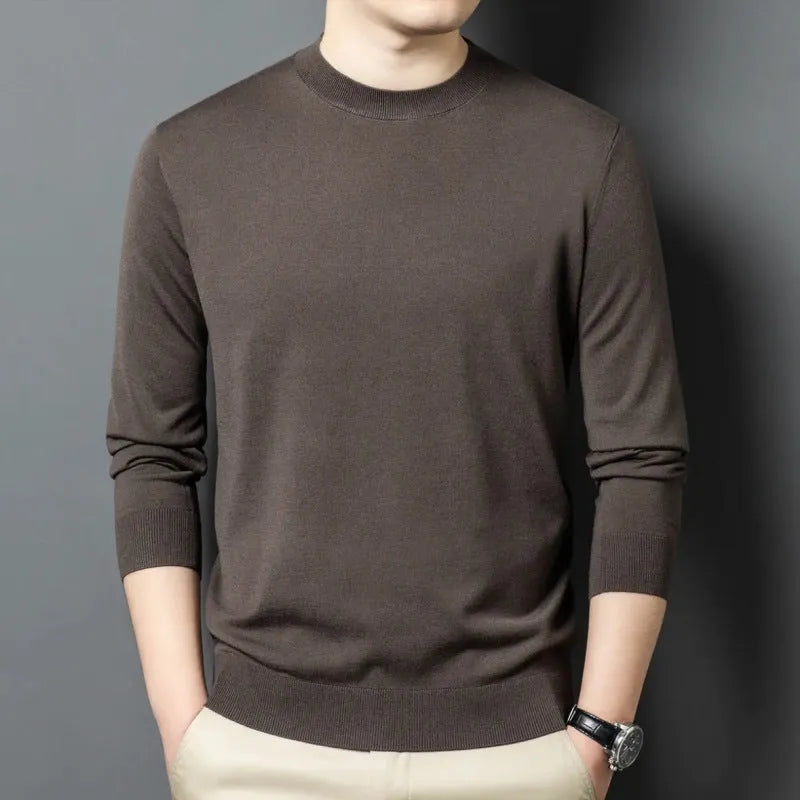 Men's round neck wool and silk blend sweater in various colours for winter wear