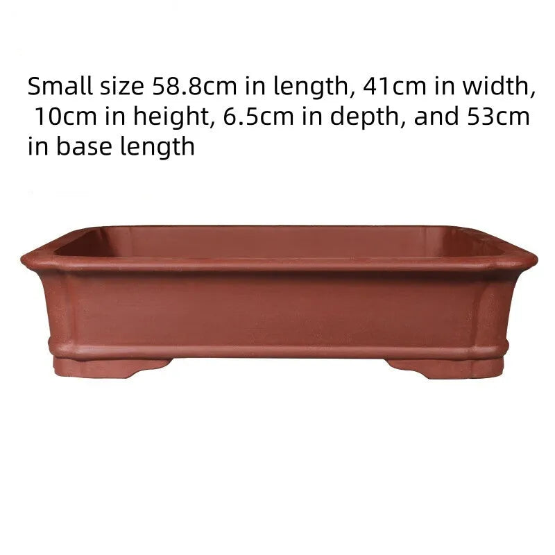 Handmade large rectangular purple clay flowerpot for bonsai and succulents
