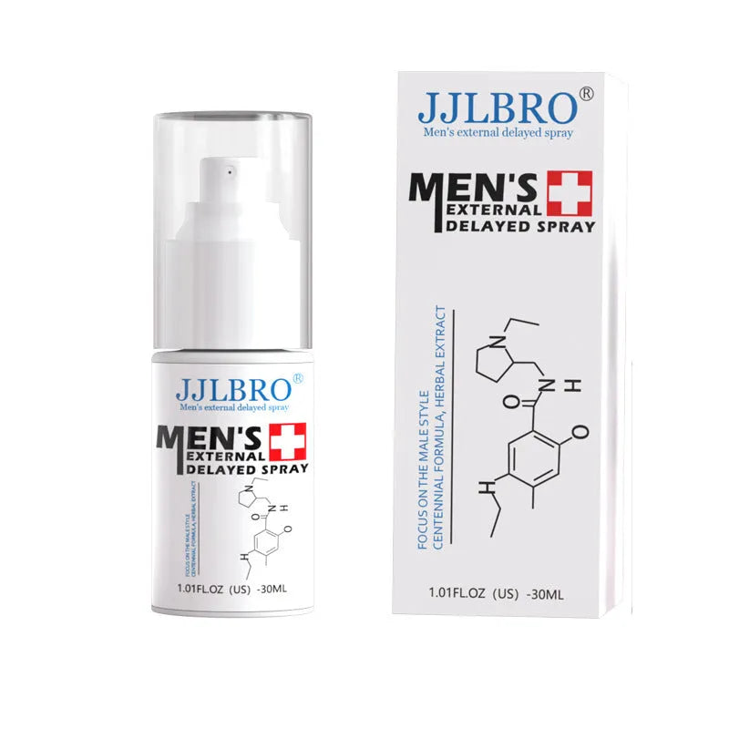 White bottle of male delayed spray 30ml for sex flirting with plant extraction