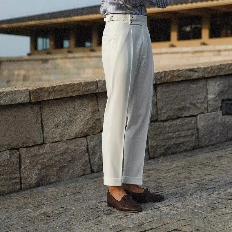 Men's slim fit straight leg suit trousers in chemical blend fabric for business formal wear
