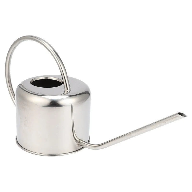 Stainless steel watering can with long spout, 2 litre capacity, shown in choice of colours