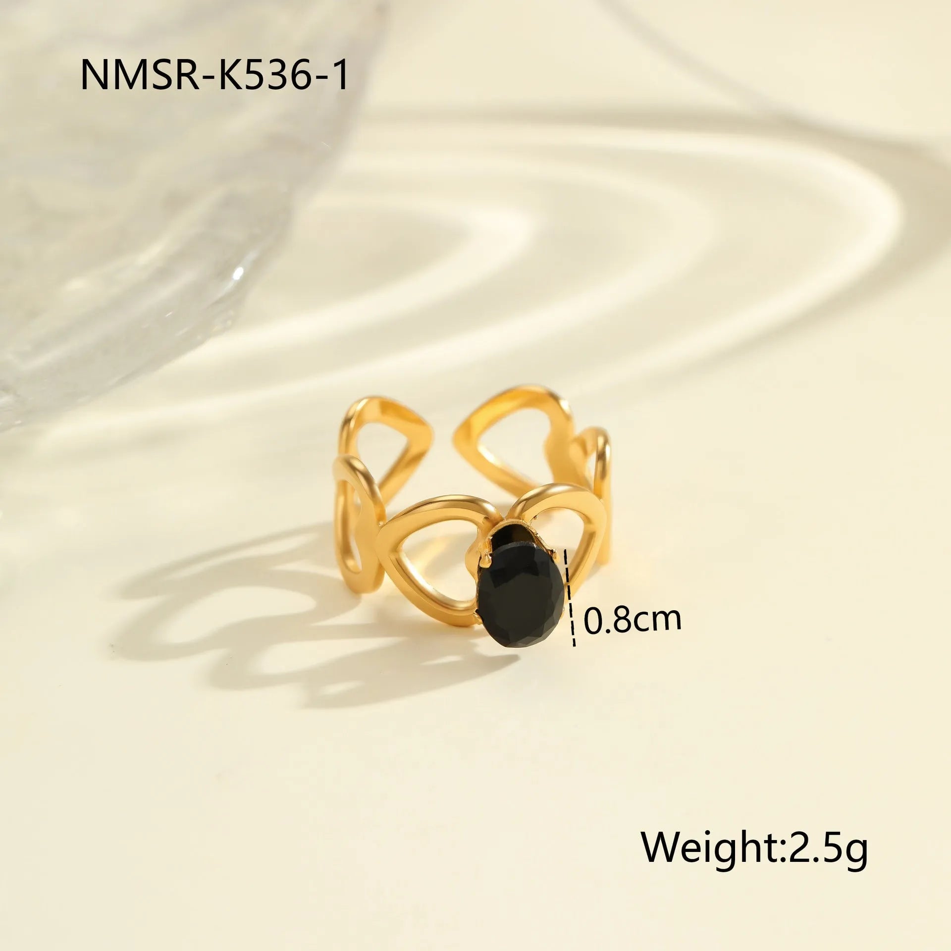 Women's titanium steel ring with geometric open mouth design and inlaid zircon stones