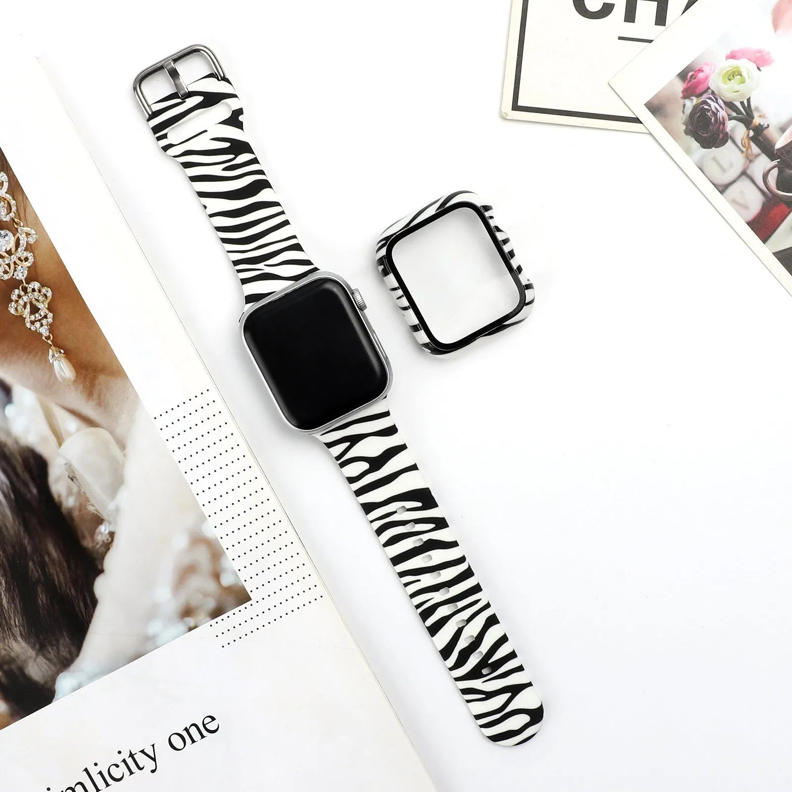 Colourful printed silicone watch strap for Apple Watch showing multiple style options