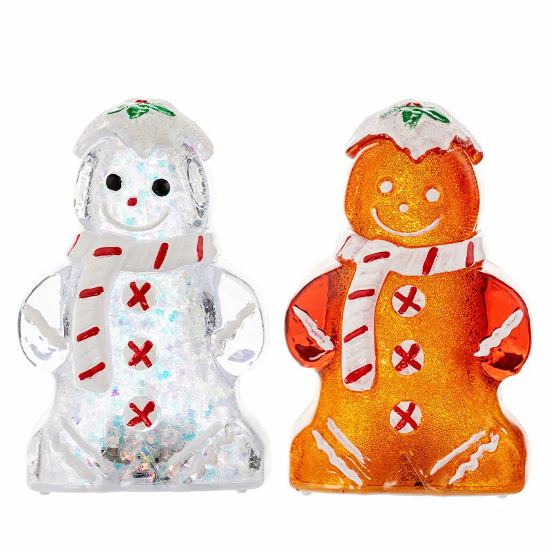 LED glowing Christmas gingerbread man snowman ornament with plastic construction and coloured scarf