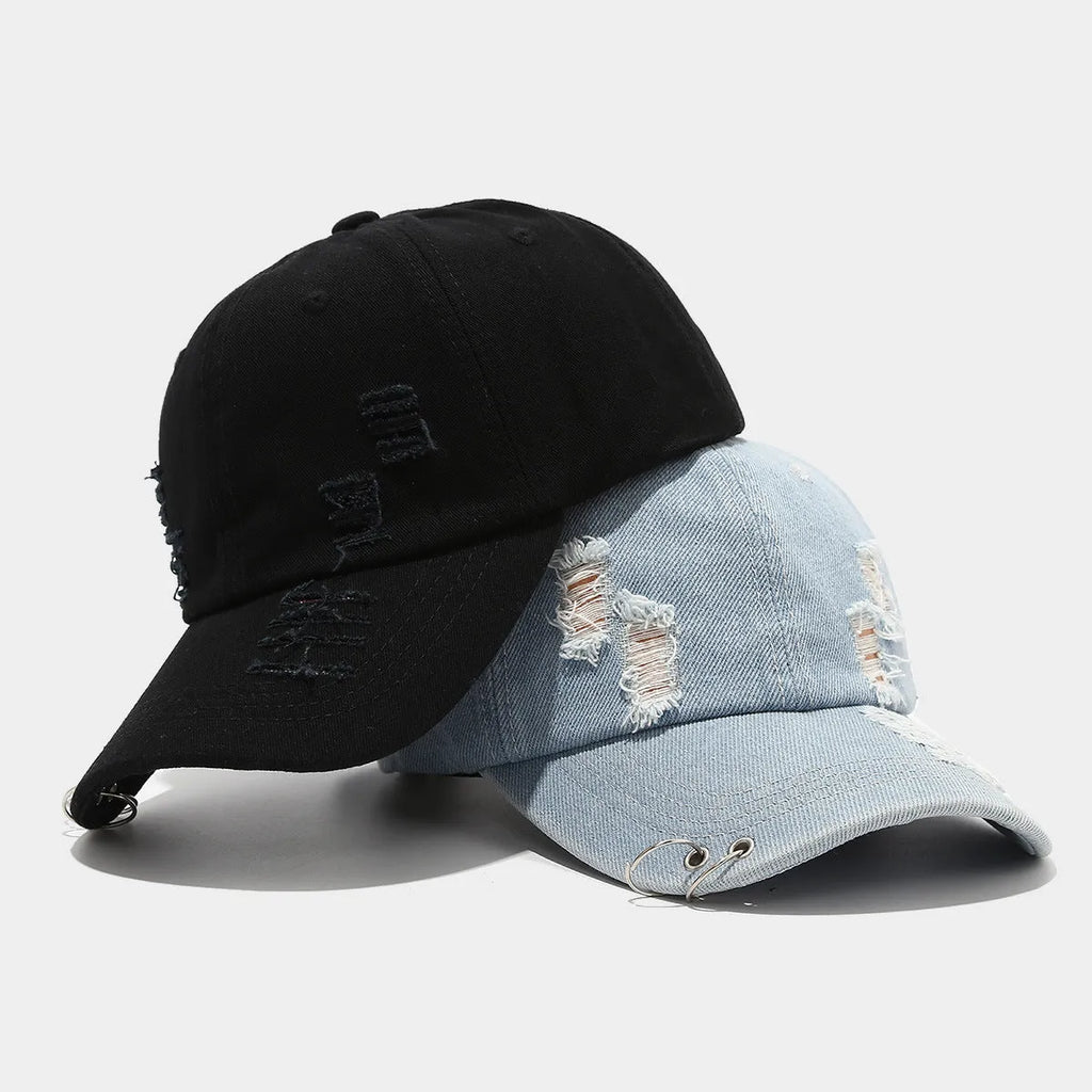 Men's adjustable denim peaked cap with dome crown in light blue colour