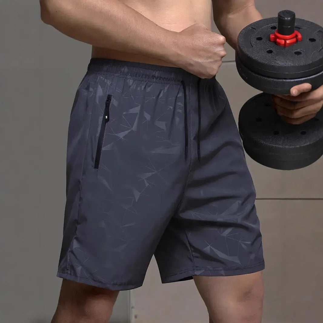Men's loose-fitting polyester sports shorts in black, grey or blue colours